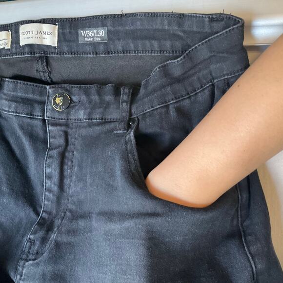 Scott James Men Jeans size W36 x L30 Black Mid Rise Stretch Slim Fit - Picture 7 of 11